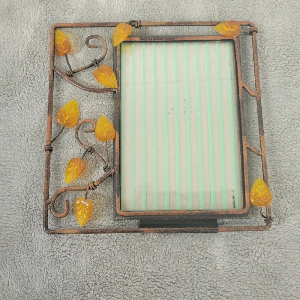 Autumn Leaf Metal Photo Frame 4x6, Decorative Fall Picture Frame Gold Tone S22E